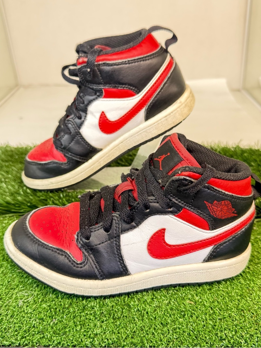 Nike Kids Red Black White High-Top Sneakers with Red Swoosh